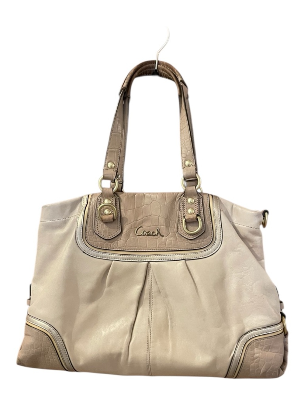 Vintage Coach Ashley Spectator Leather Carryall Satchel Multi-Toned Cream 2012